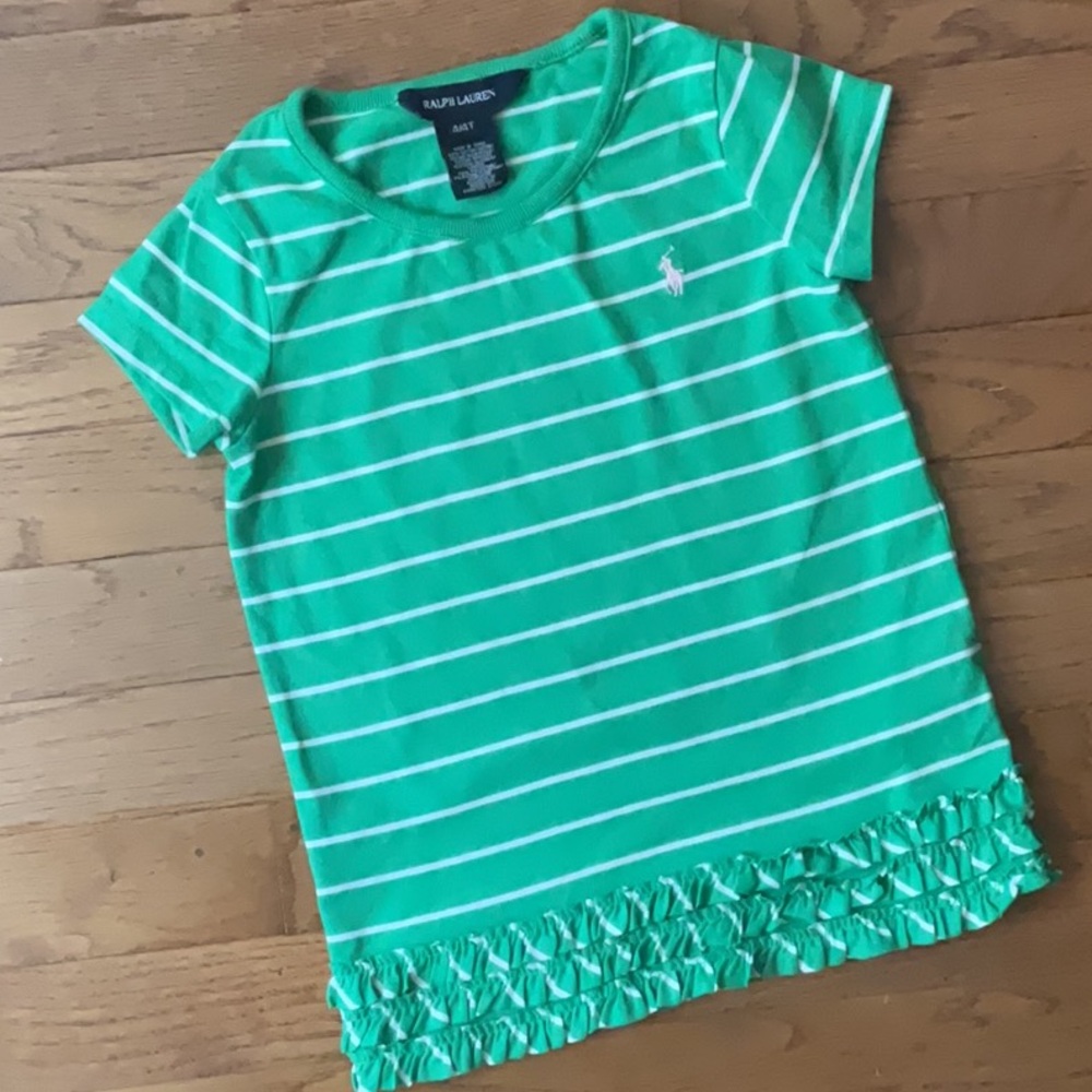Ralph Lauren Green and White Striped Short Sleeve Tee